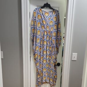 Free People Blue and Orange Patterned Kimono Dress